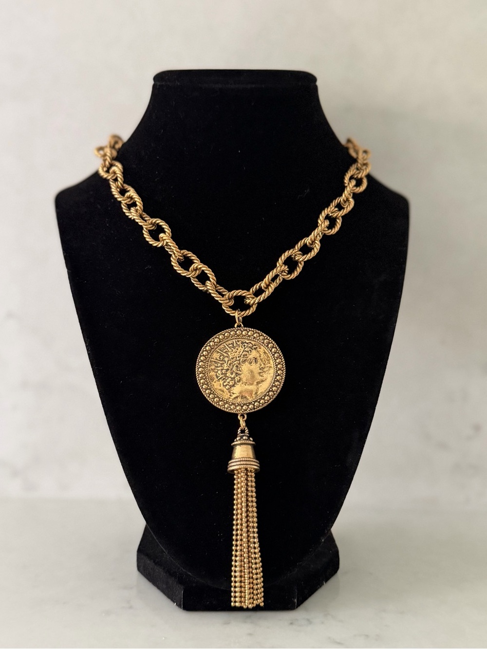 Vintage Carolee Gold-Tone Coin Pendant Tassel Necklace